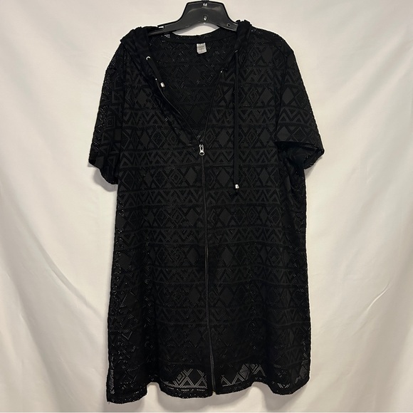 Jaclyn Smith Other - Jaclyn Smith Collection Chevron Diamon Mesh Pattern Zip Up Hooded Cover Up